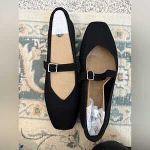 Viviana Square-Toe Margot Mary Jane in Ribbed Black EU 43/US 11 WIDE NEW IN BOX